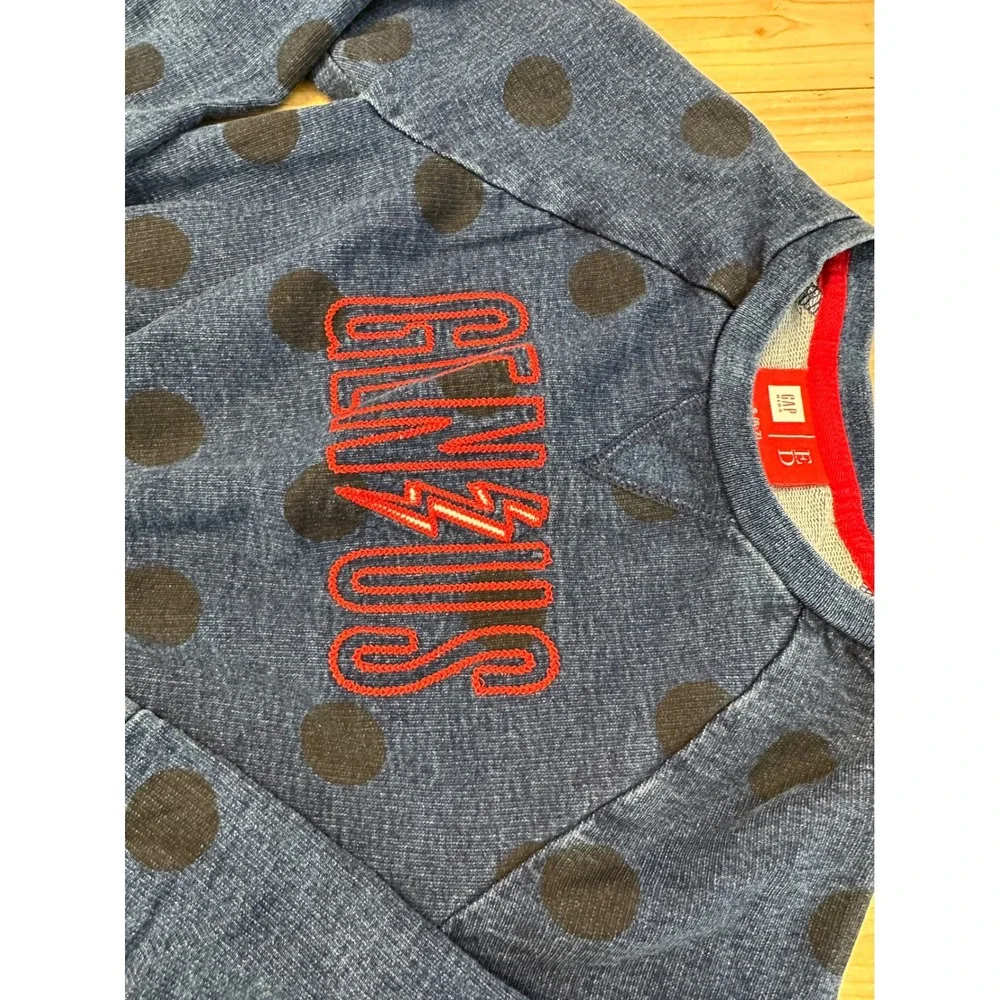 Gap Kids ED Girls' Dress Size S (6-7) Blue Denim Look‎ Polka Dot Genius Graphic